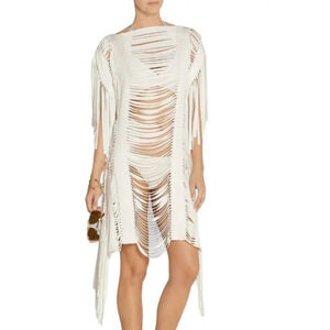 Herve  Leger Womens Bregi Swim Cover Up Dress Size XS/S Alabaster Fringe Draped